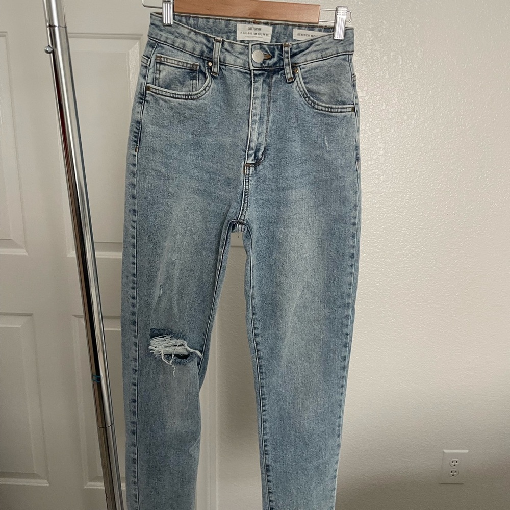 Cotton On Light Blue Distressed Straight Leg Jeans